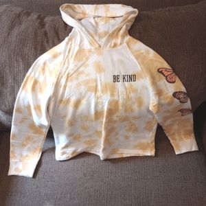 Love peace and lipgloss girls hoodie, size 14, yellow